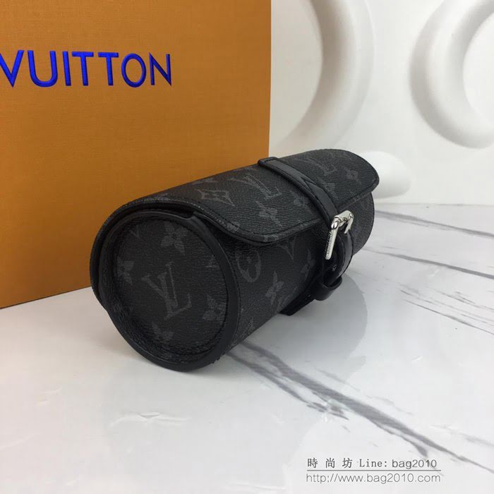 路易威登LV腕表盒 頂級原單 Eclipse Monogram帆布 腕表盒 皮質系帶 銀色金屬搭扣 套盒  ydh2660